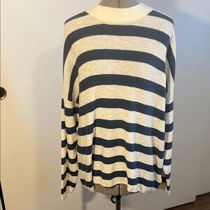 Striped Crew Neck Sweater - Blue and White